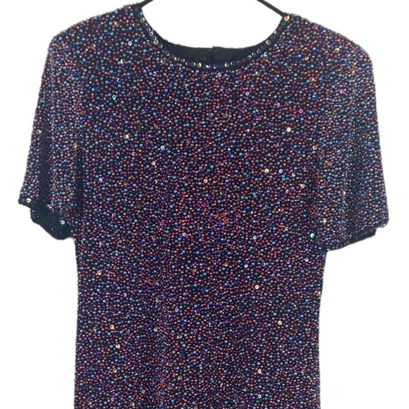 Vintage 80’s Heavy Hand Beaded and Sequinned Dress Size M - Picture 11 of 11
